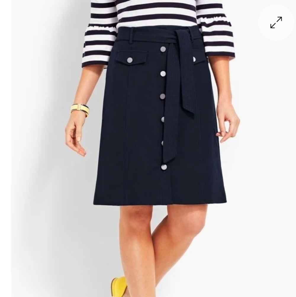 Talbots Bella Button Through A-Line Skirt Indigo Blue Size 6 Reflective Buttons